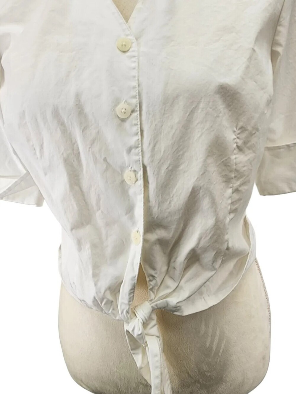 Rafaella Vintage 90s Tie Front Poplin Blouse White 6 - Picture 3 of 8